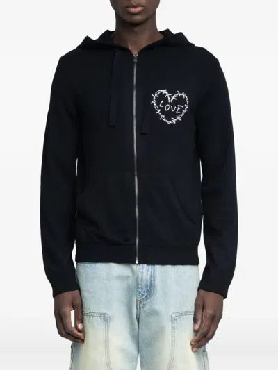 Zadig & Voltaire Clash Heart Zipper Hoodie In Black