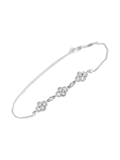 Pre-owned Lb Exclusive 14k White Gold Quatrefoil Diamond Bracelet