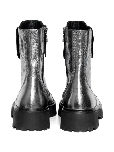 Zadig & Voltaire Joe Fast Metallic-effect Leather Combat Boots In Silver