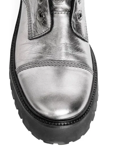 Zadig & Voltaire Joe Fast Metallic-effect Leather Combat Boots In Silver