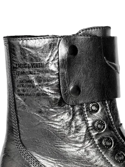 Zadig & Voltaire Joe Fast Metallic-effect Leather Combat Boots In Silver