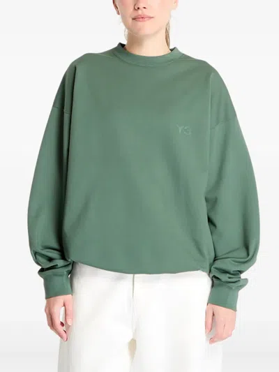 Y-3 Logo-embroidered Crew Neck Sweatshirt In Green