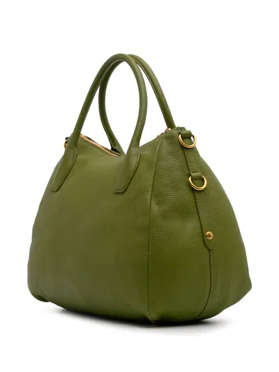 Pre-owned Prada 2000-2013 Vitello Daino Zip Top Convertible Tote Satchel In Green