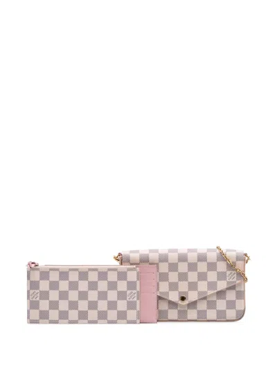 Pre-owned Louis Vuitton 2021-2025 Damier Azur Pochette Felicie Crossbody Bag In White