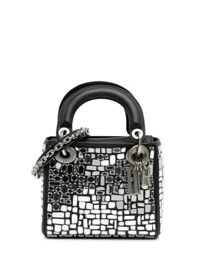 Pre-owned Dior 2018 Mini Smooth Calfskin Embroidered Mosaic Of Mirrors Lady  Satchel