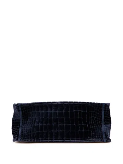 Pre-owned Dior 2021 Large Velvet Embossed Book Tote Bag In Blue