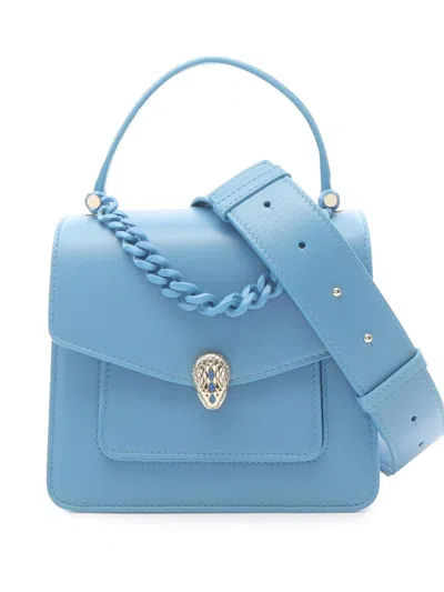 Pre-owned Bvlgari 2011-2025 Small Leather Serpenti Forever Maxi Chain Satchel In Blue