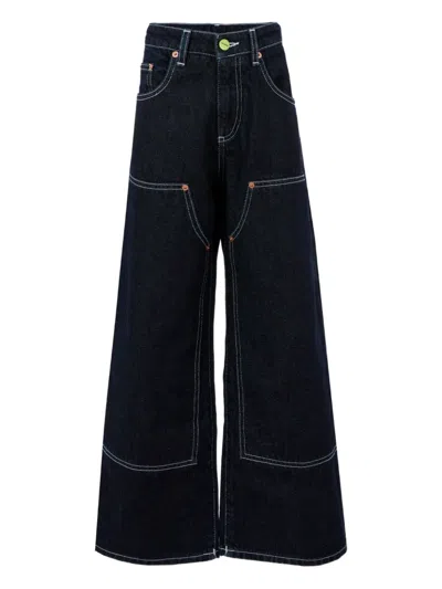 Barrow Contrast-stitch Wide-leg Jeans In Black
