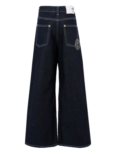 Barrow Contrast-stitch Wide-leg Jeans In Black