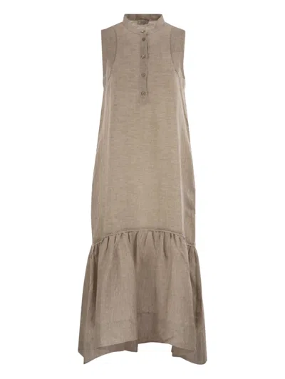 Peserico Ruffled Sleeveless Midi Dress In Brown