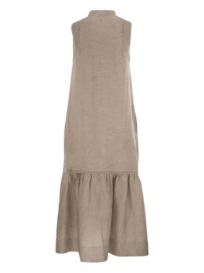 Peserico Ruffled Sleeveless Midi Dress In Brown
