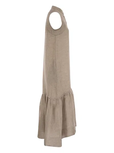 Peserico Ruffled Sleeveless Midi Dress In Brown
