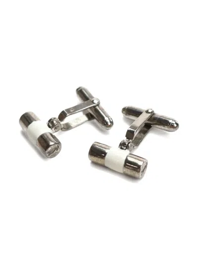 Saint Laurent Enamelled Cylindrical Cufflinks In Metallic