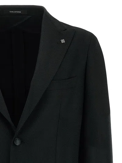 Tagliatore Square Pattern Blazer With Multiple Pockets In Black