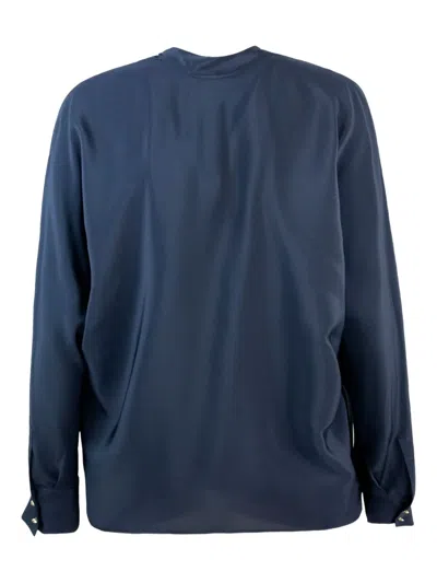 Max Mara V Neck Tie Detail Long Sleeves In Blue