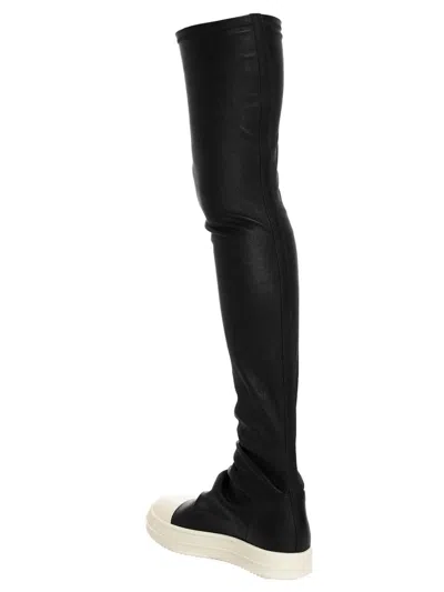 Rick Owens Black Knee-high Sneakers With Platform In Leather In Black