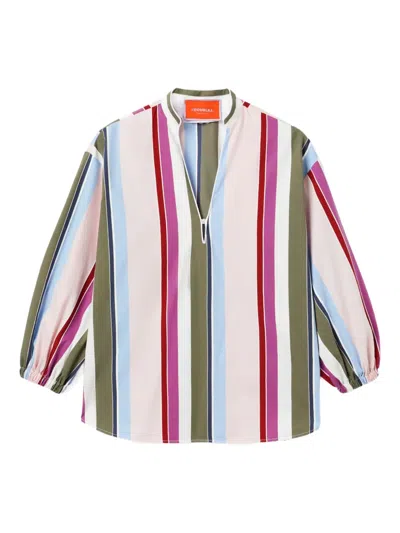 La Doublej Jackie Striped Balloon-sleeve Blouse In Multi