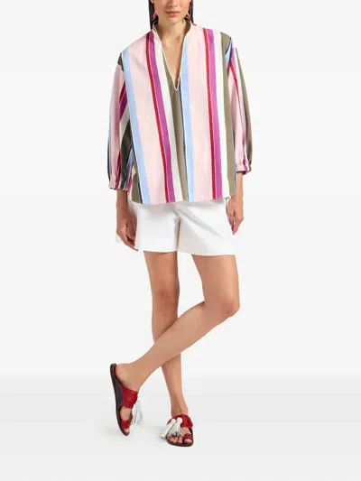 La Doublej Jackie Striped Balloon-sleeve Blouse In Multi
