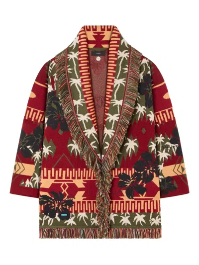 Alanui Icon Jacquard Fringed Cardigan In Red
