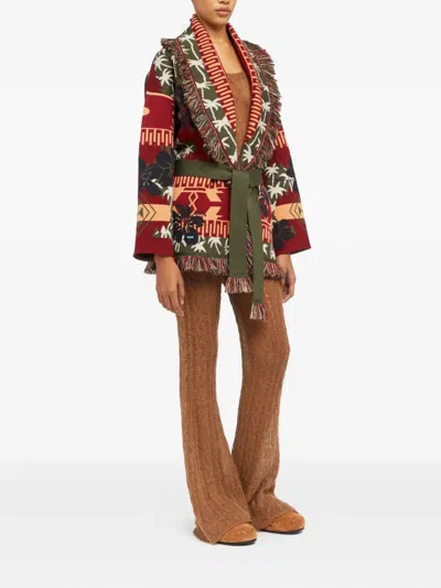 Alanui Icon Jacquard Fringed Cardigan In Red