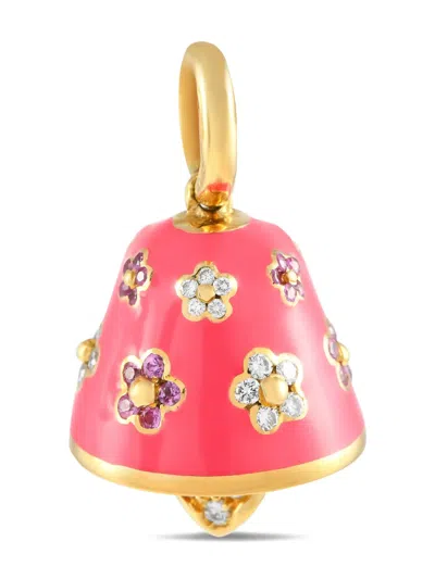 Pre-owned Aaron Basha 18k Yellow Gold Bell Diamond And Sapphire Charm