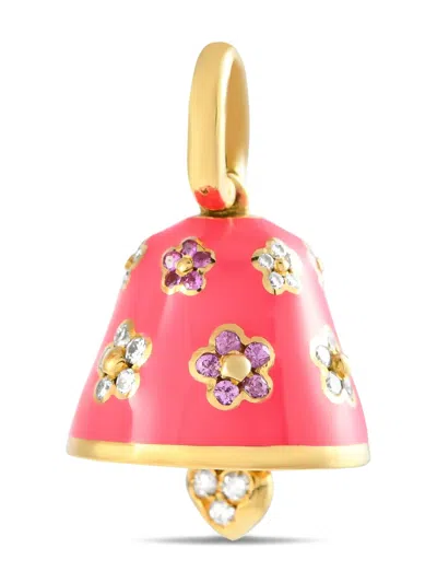 Pre-owned Aaron Basha 18k Yellow Gold Bell Diamond And Sapphire Charm