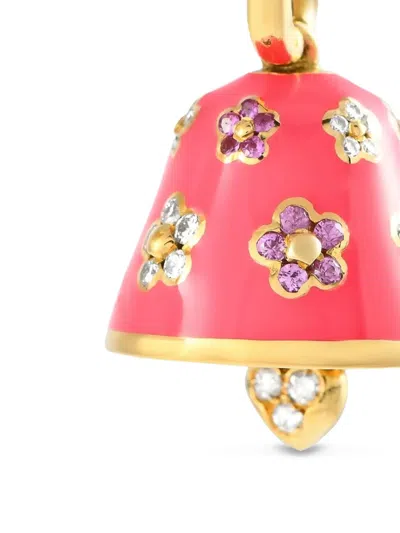 Pre-owned Aaron Basha 18k Yellow Gold Bell Diamond And Sapphire Charm