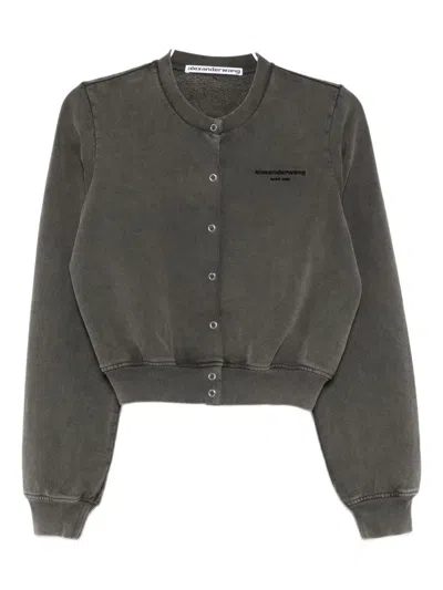 Alexander Wang Terry Shrunken Cardigan In Gray