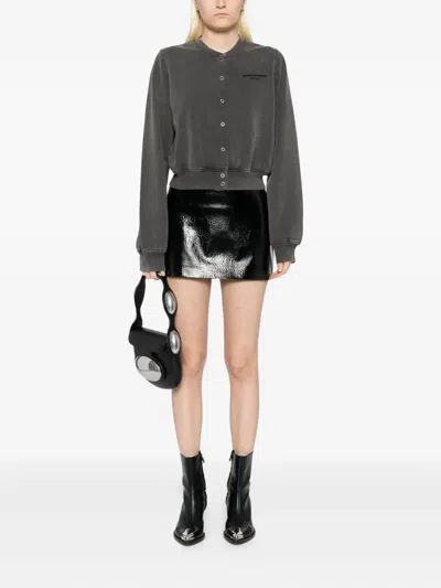 Alexander Wang Terry Shrunken Cardigan In Gray
