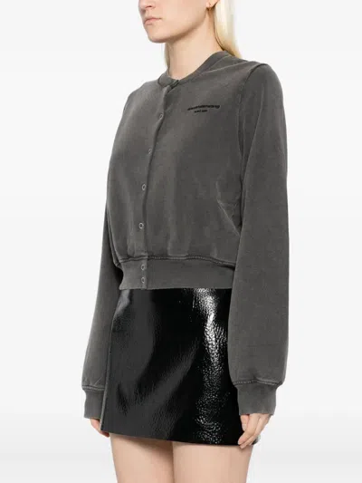 Alexander Wang Terry Shrunken Cardigan In Gray