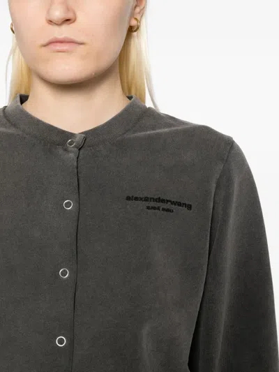 Alexander Wang Terry Shrunken Cardigan In Gray