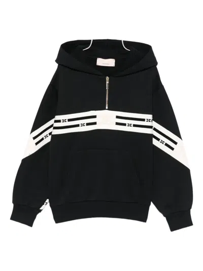 Elisabetta Franchi La Mia Bambina Stripe-detail Zip-up Hoodie In Black