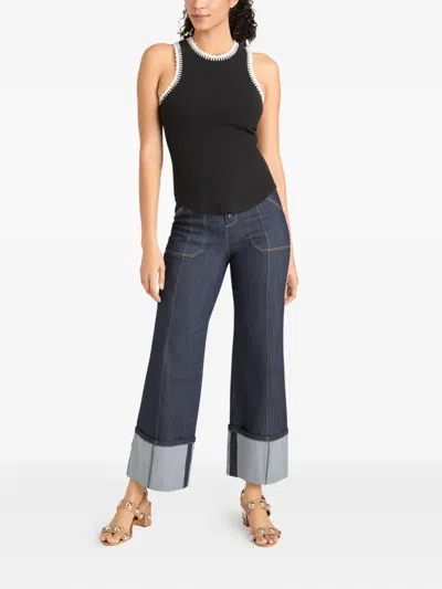 Cinq À Sept Lizzie Embroidered Contrast Stitch Tank In Blue