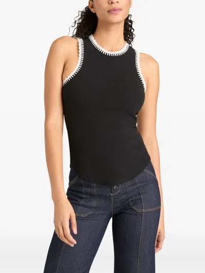 Cinq À Sept Lizzie Embroidered Contrast Stitch Tank In Blue