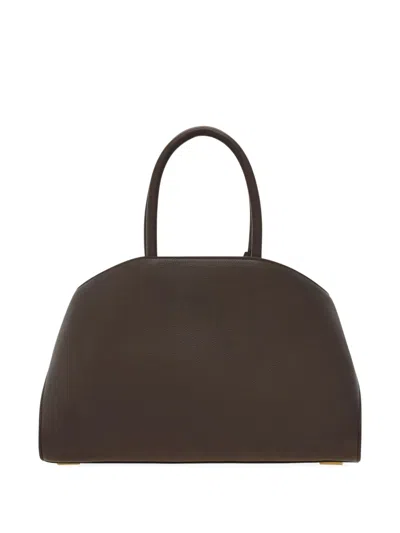 Ferragamo Structured Pebbled Leather Brown Handbag With Gold-tone Hardware In Brown