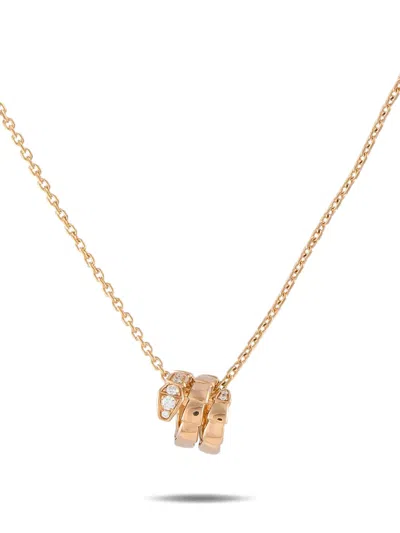 Pre-owned Bvlgari 18k Rose Gold Serpenti Diamond Necklace In Pink