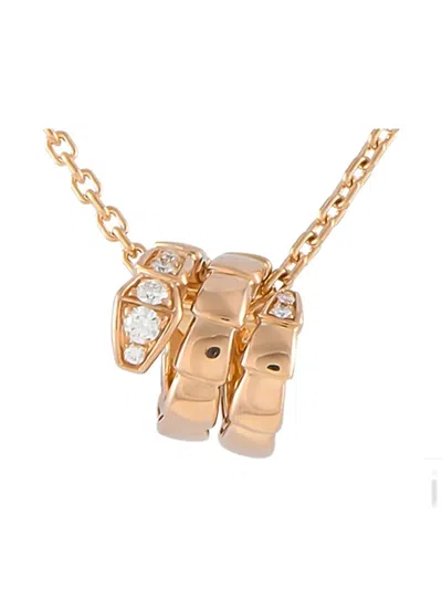 Pre-owned Bvlgari 18k Rose Gold Serpenti Diamond Necklace In Pink