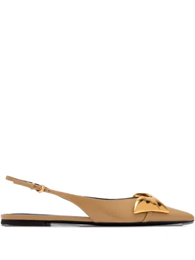 Schutz Bow-embellished Slingback Flats In Brown
