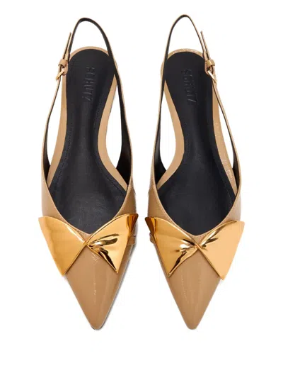 Schutz Bow-embellished Slingback Flats In Brown
