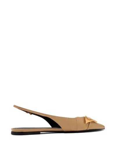 Schutz Bow-embellished Slingback Flats In Brown