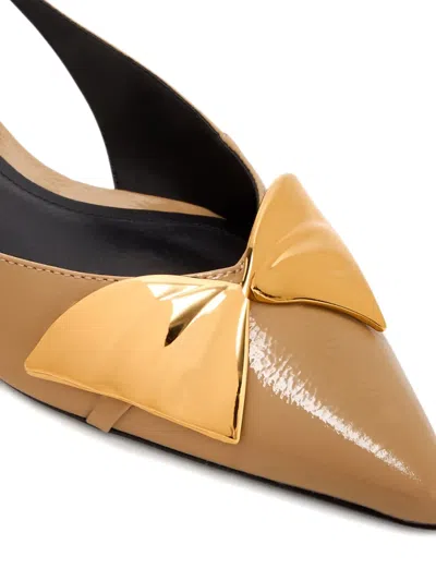 Schutz Bow-embellished Slingback Flats In Brown