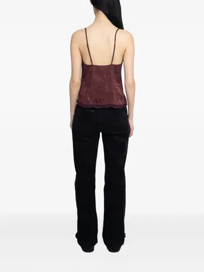 Zadig & Voltaire Cishi Horse-jacquard Lace-trim Top In Red