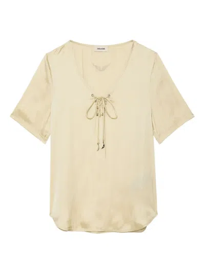 Zadig & Voltaire Terzo Lace-up Short-sleeved Top In Neutral