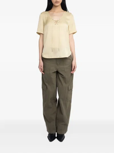 Zadig & Voltaire Terzo Lace-up Short-sleeved Top In Neutral