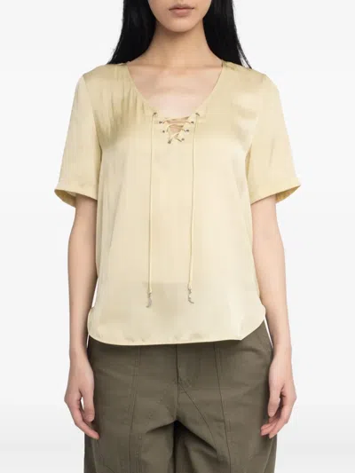Zadig & Voltaire Terzo Lace-up Short-sleeved Top In Neutral
