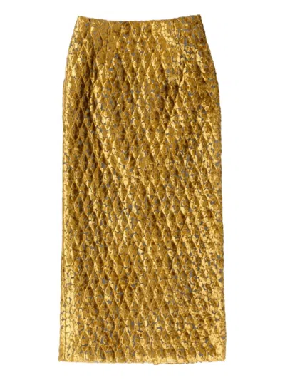 Needles Quilted Velvet Pencil Skirt In Yellow