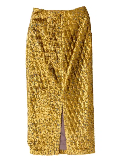 Needles Quilted Velvet Pencil Skirt In Yellow