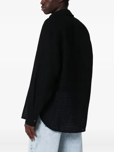Séfr Wes Shirt Perforated Long-sleeve Shirt In Black