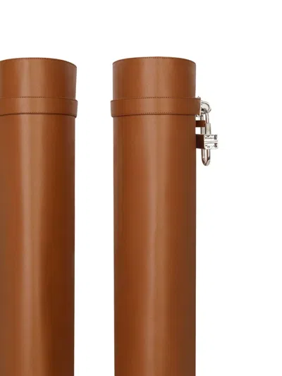Givenchy Leather Shark Lock Knee High Boots 90 In Brown
