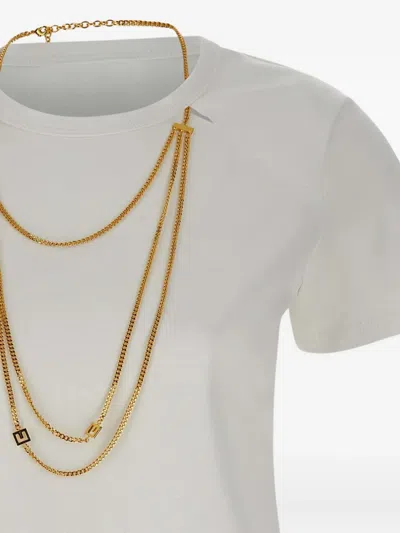 Elisabetta Franchi Logo T-shirt With Gold Chain Detail In White